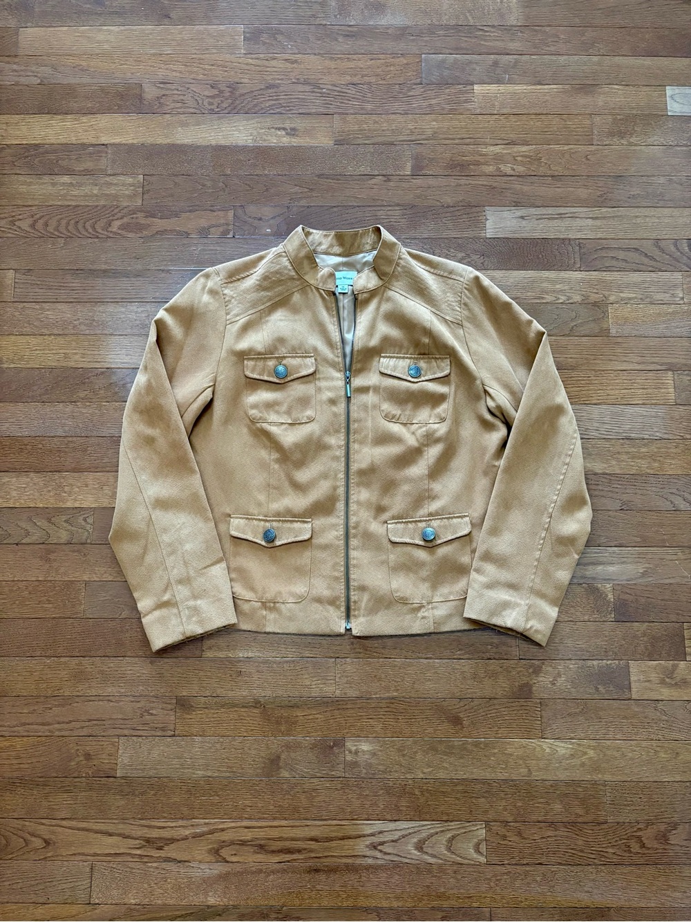 Studio Works Tan Faux Suede Zip-up Lightweight Bomber Jacket